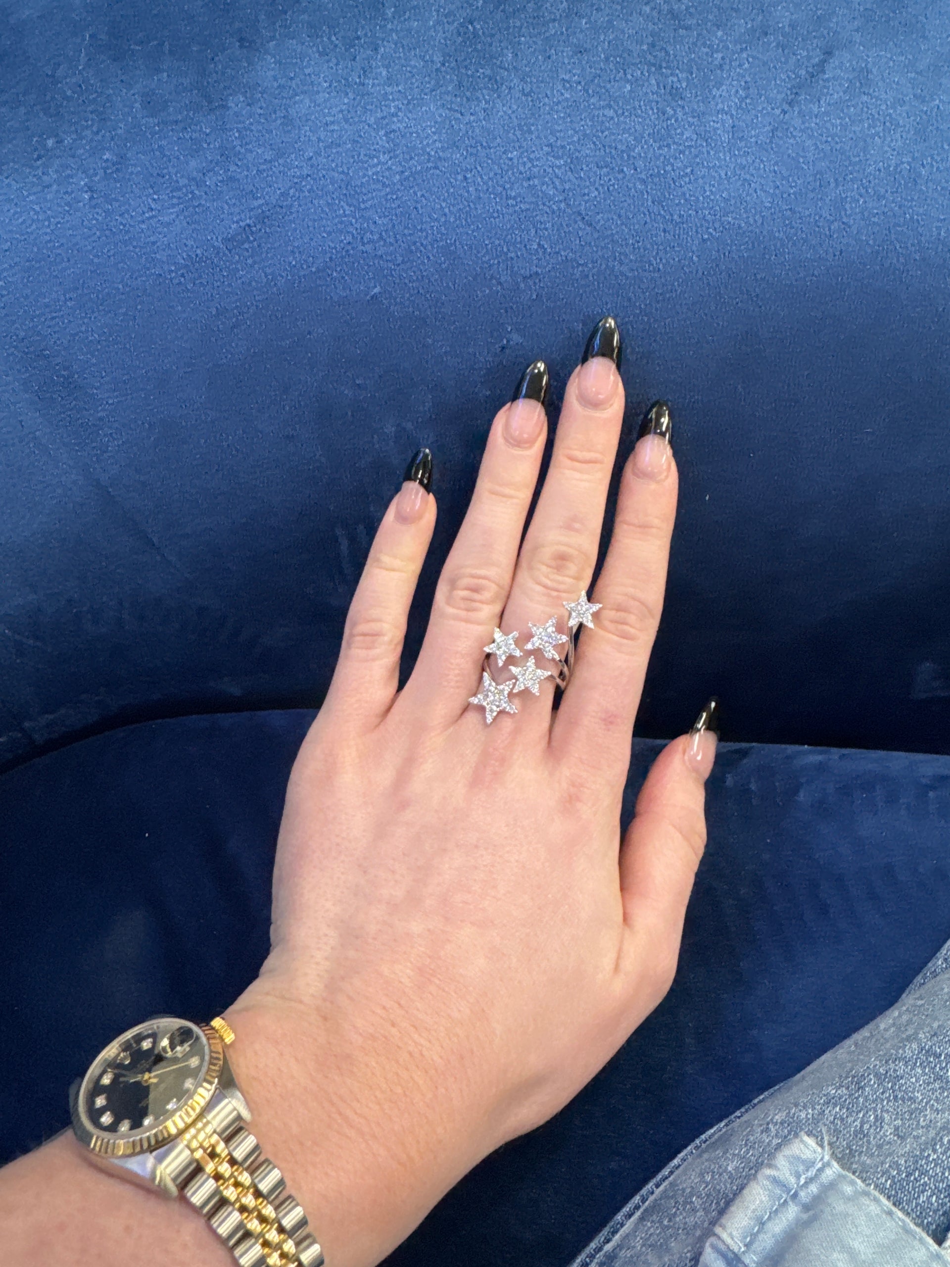 Natural Diamond Multi Star Design Fashion Ring in 18K White Gold