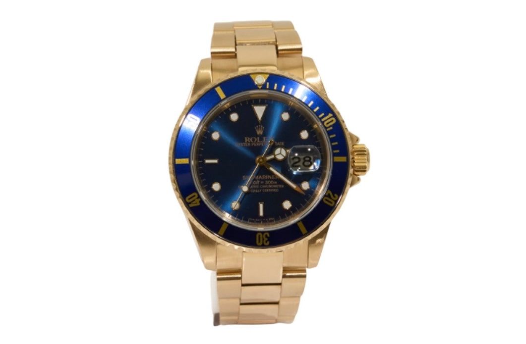 40mm Rolex Solid Gold Submariner Blue Ref 16618