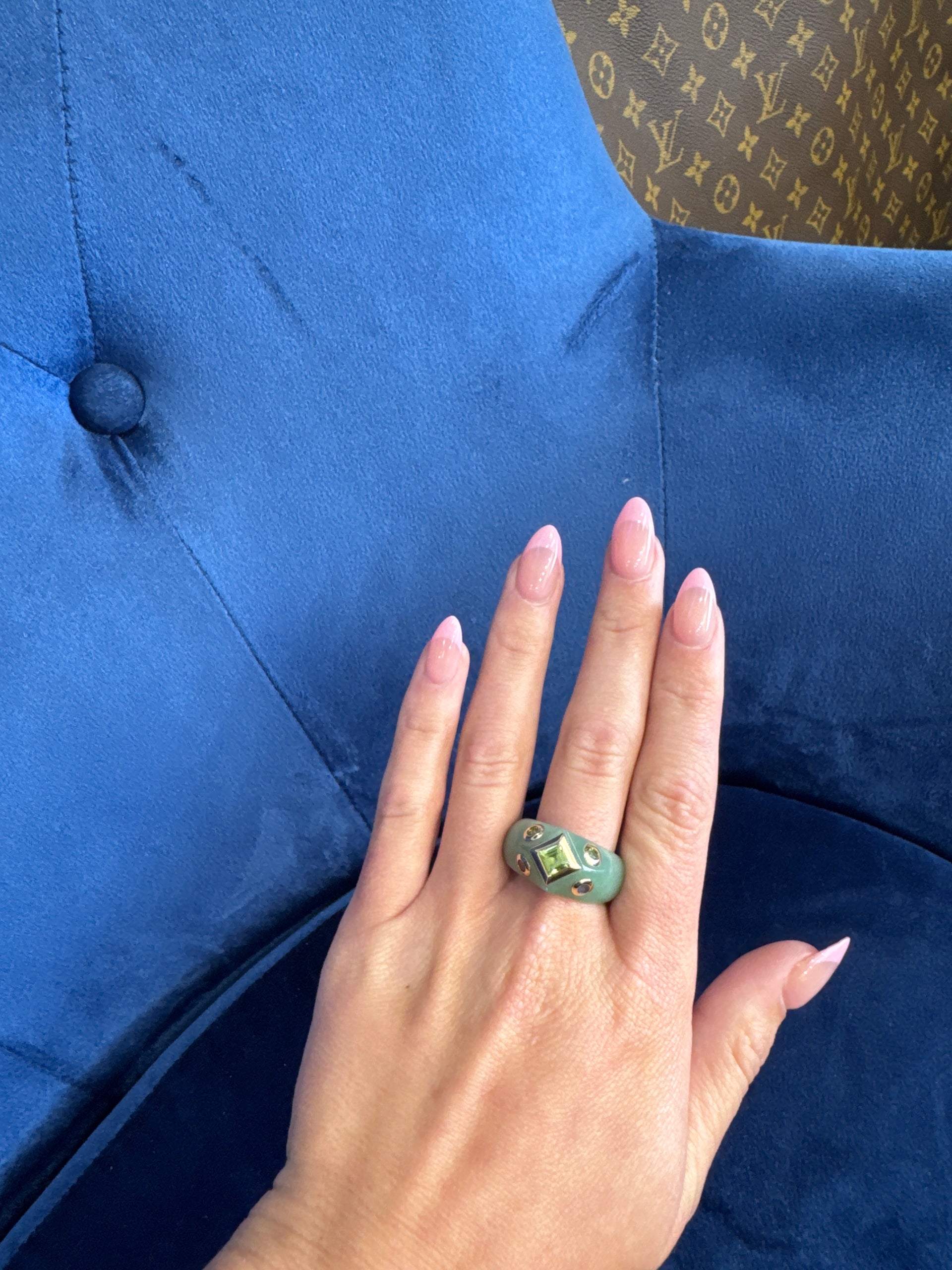 Jade Ring with 14K Yellow Gold & Gemstone Accents