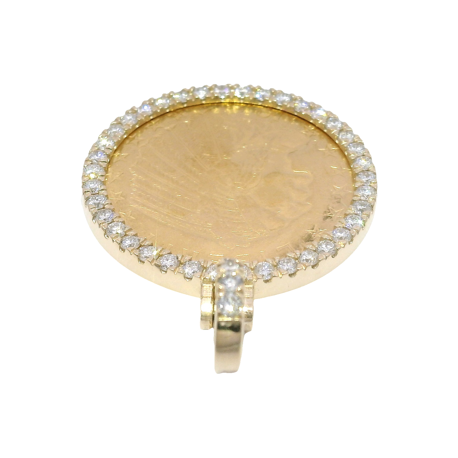 1914 $5 Gold Indian Coin Pendant in Custom 14K Yellow Gold & Lab Diamond Mounting