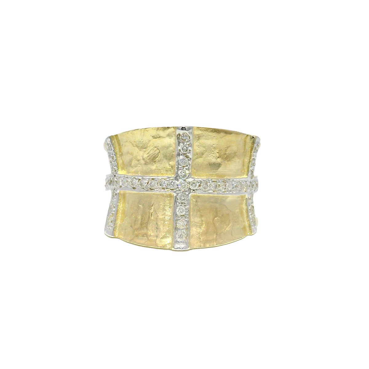 Textured 14K Yellow Gold Geometric Statement Ring Feautring Natural Diamonds Sz 8