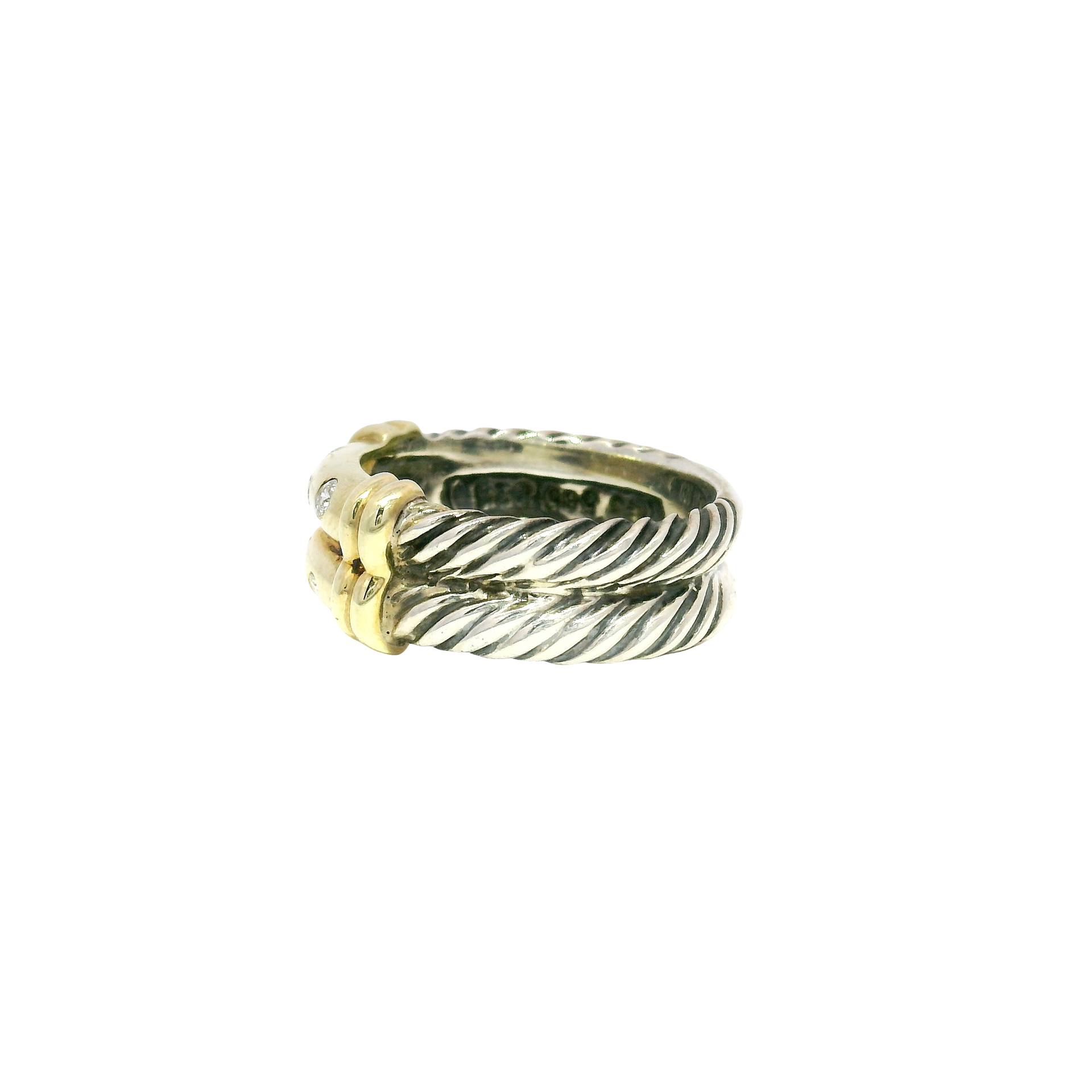 David Yurman Metro Ring in Sterling Silver & 14K Yellow Gold Featuring Six Round Natural Diamonds