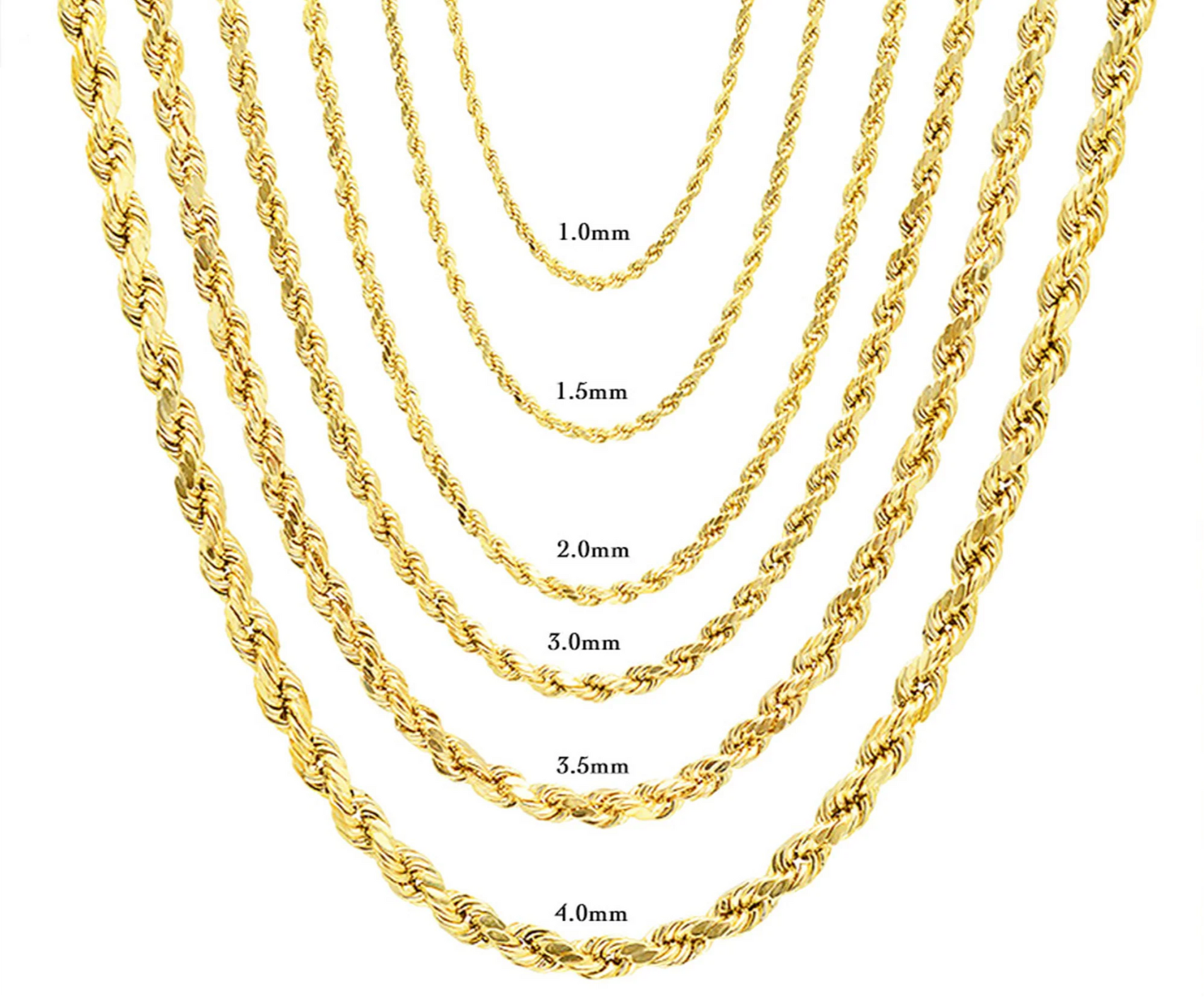 20" 3.5mm 14K Yellow Gold Rope Chain