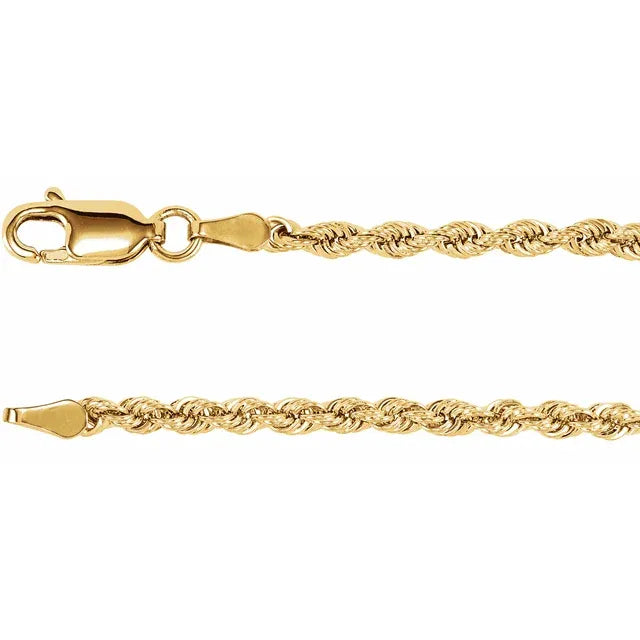 30" 2.5mm 14K Yellow Gold Rope Chain