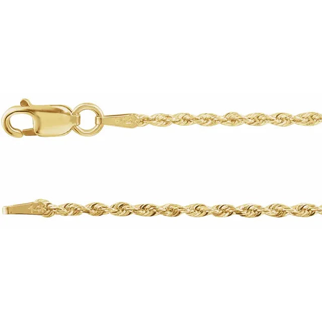 24” 1.3mm 14K Yellow Gold Rope Chain