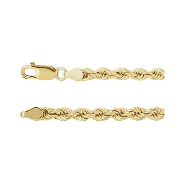 24” 4mm 14k Yellow Gold Rope Chain