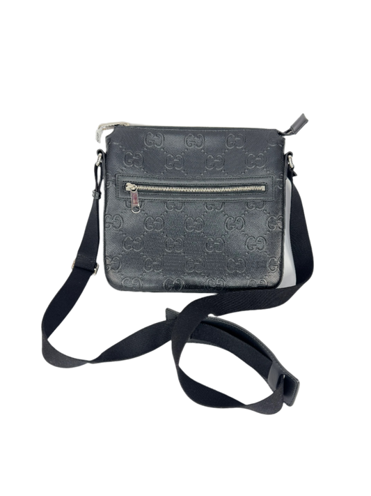 Gucci Black Embossed GG Monogram Messenger Bag