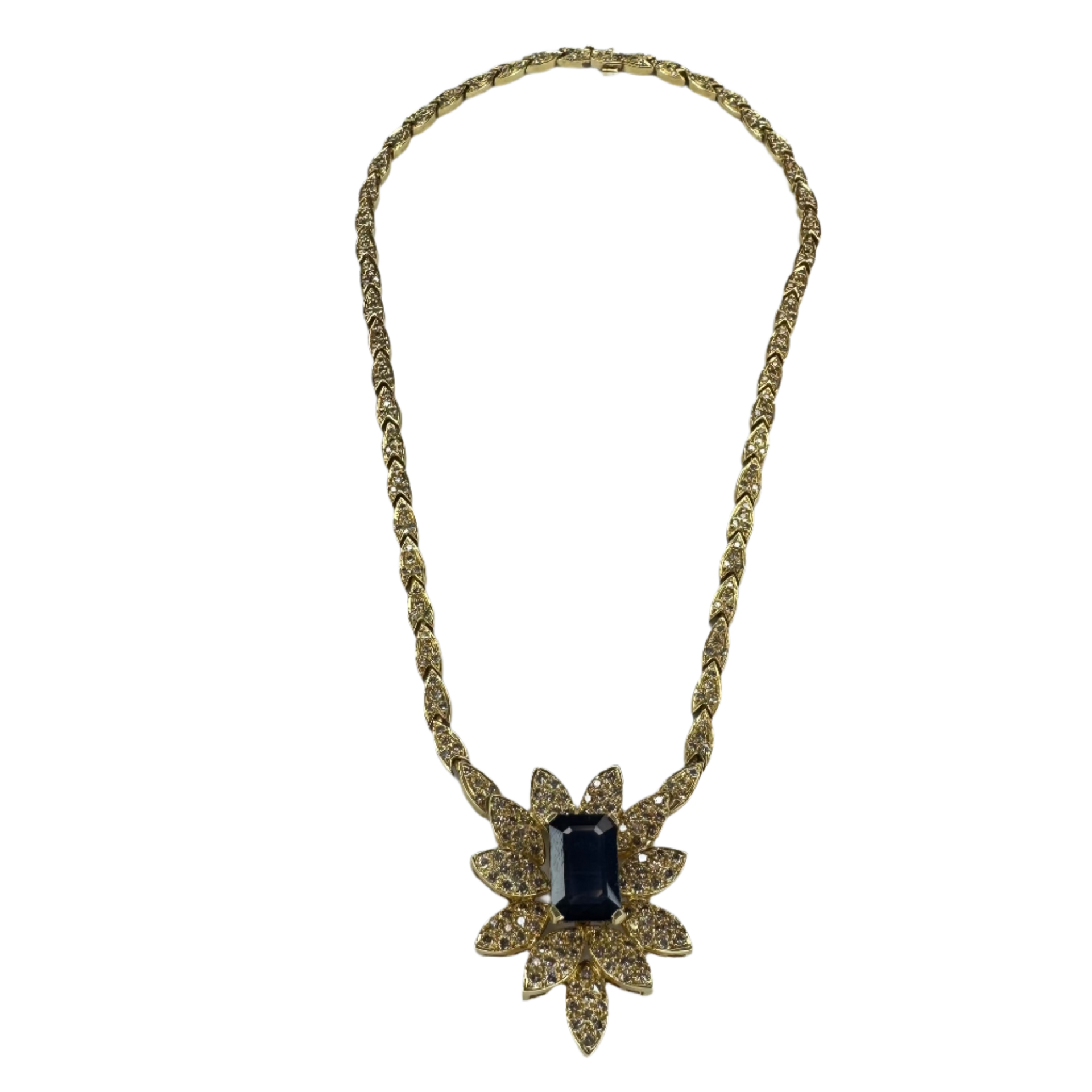 8.98ct. Sapphire Necklace Set in 14K Diamond Encrusted Yellow Gold