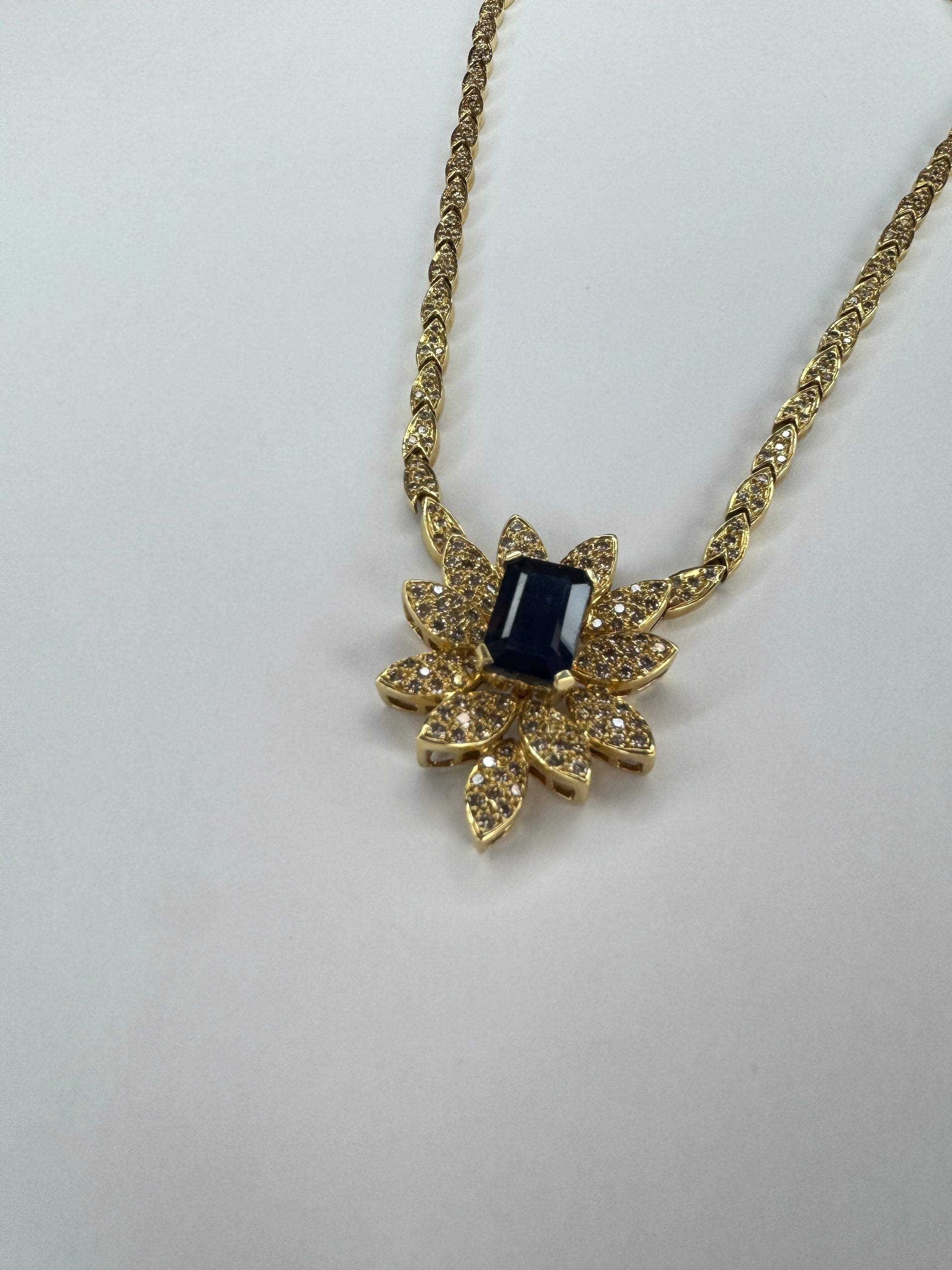 8.98ct. Sapphire Necklace Set in 14K Diamond Encrusted Yellow Gold