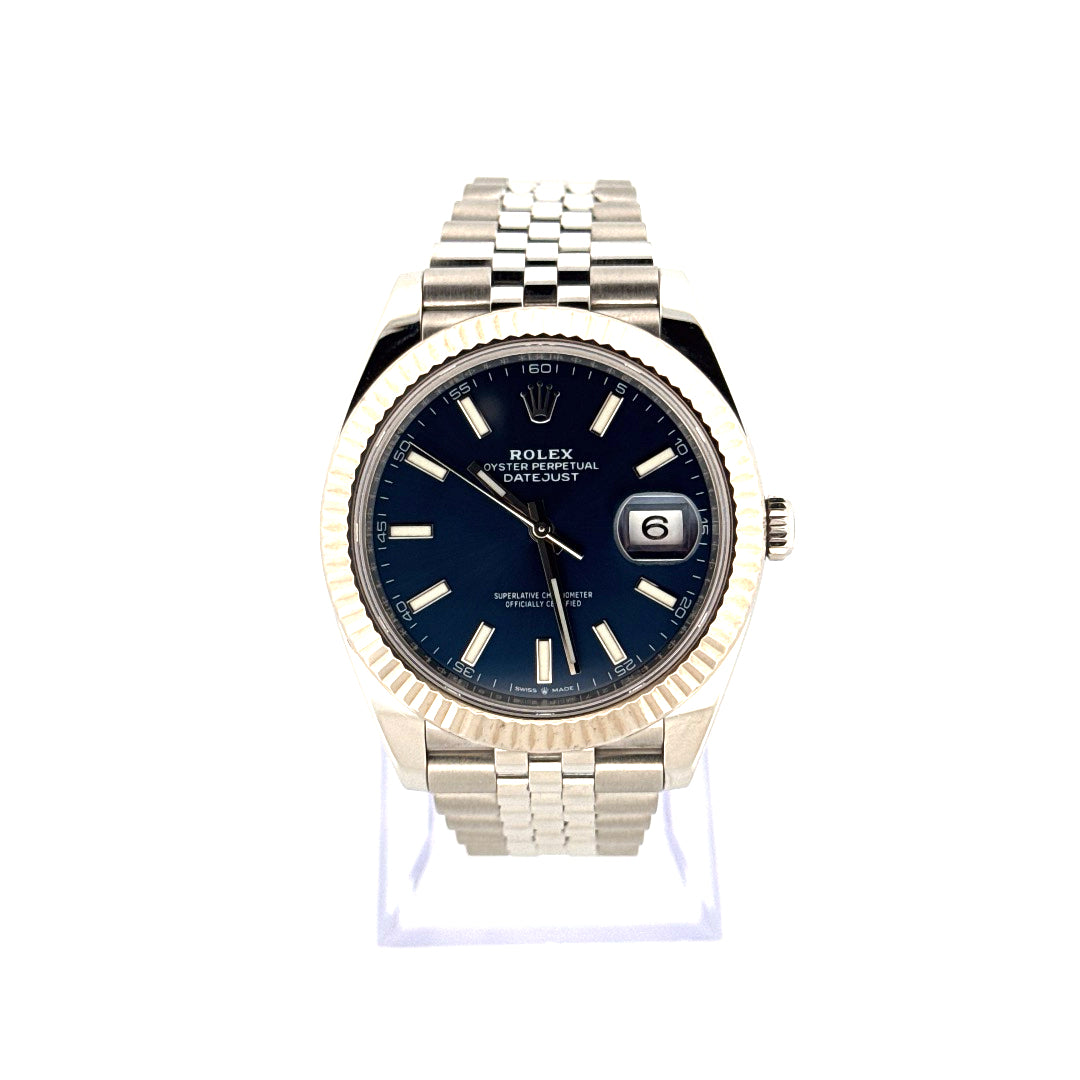 41mm Rolex Datejust 126334 Fluted Bezel Blue Stick Dial on Jubilee Band