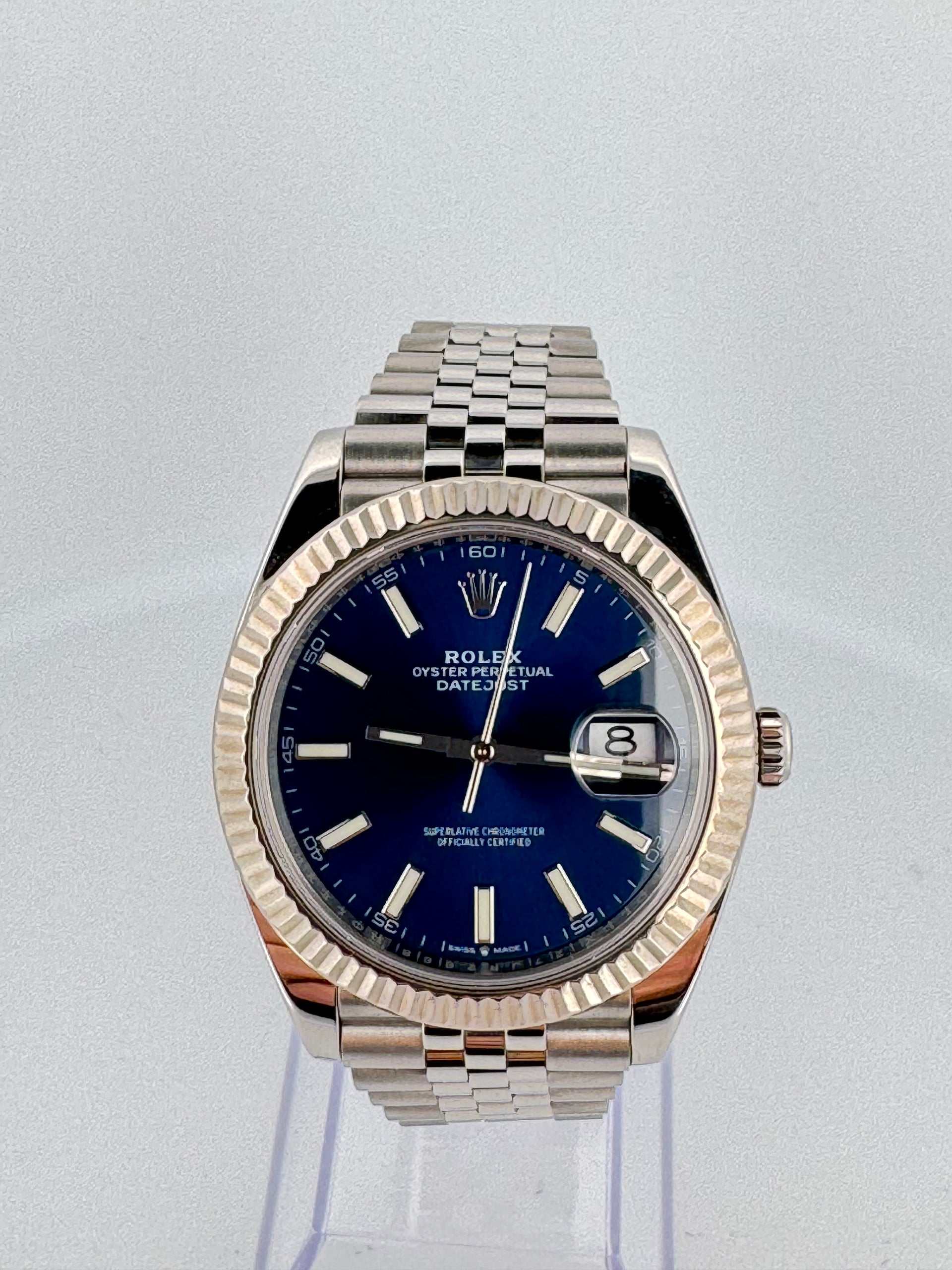 41mm Rolex Datejust 126334 Fluted Bezel Blue Stick Dial on Jubilee Band