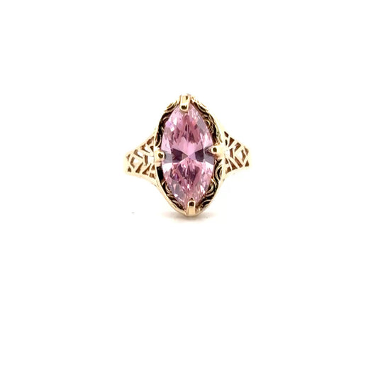 Lab Pink Stone Set in 10K Yellow Gold Mounting