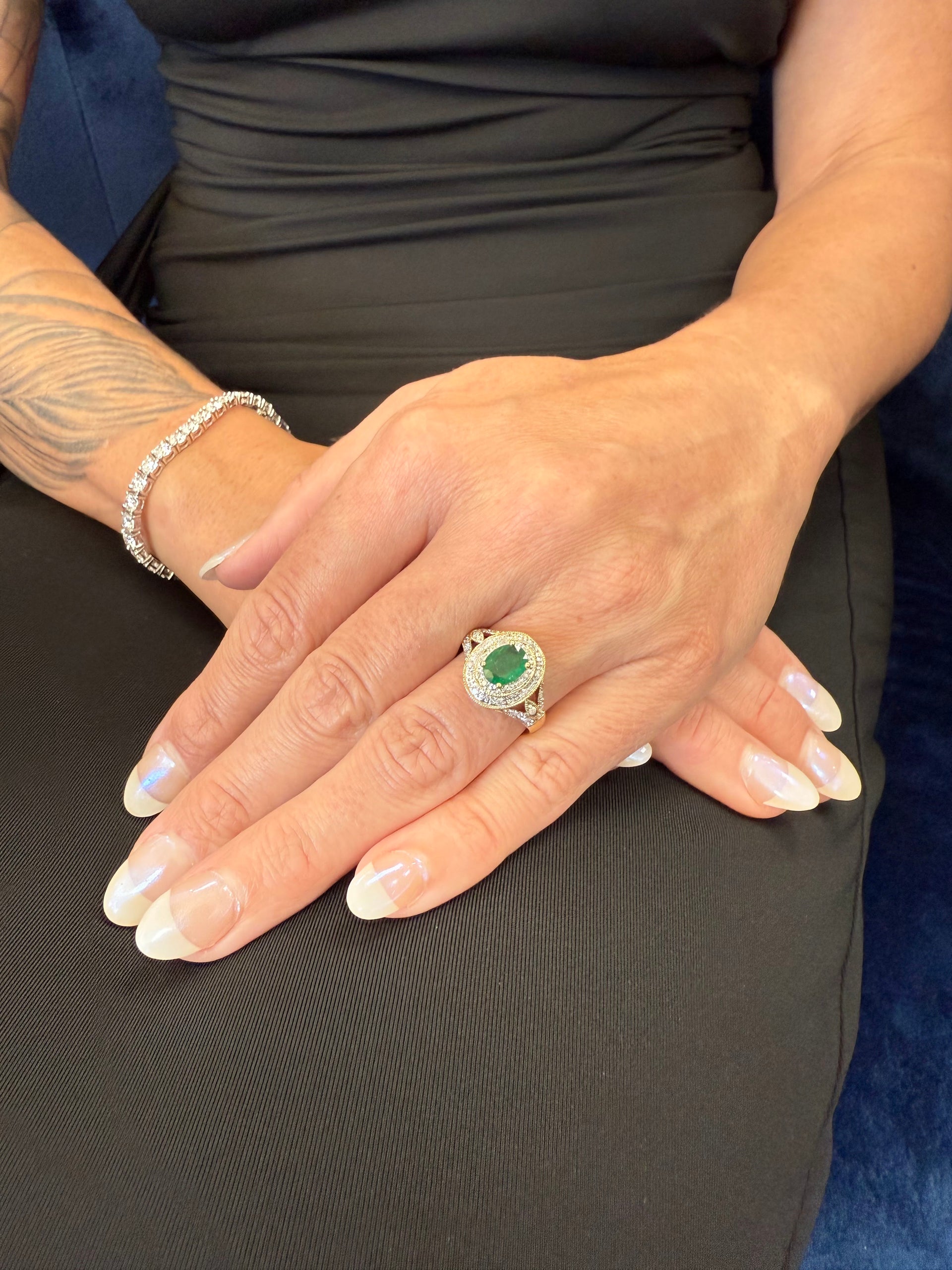 14K Yellow Gold Emerald & Diamond Ring