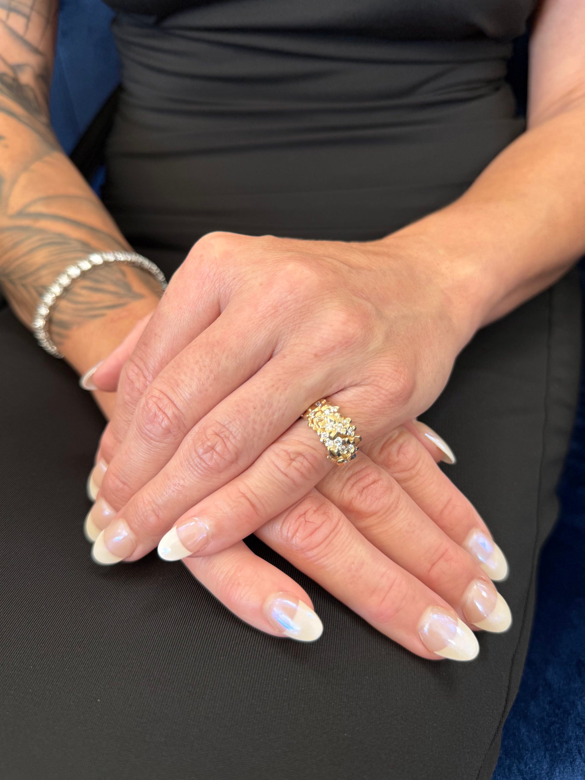 Nugget Style Ring Set with Diamonds in 14K Yellow Gold