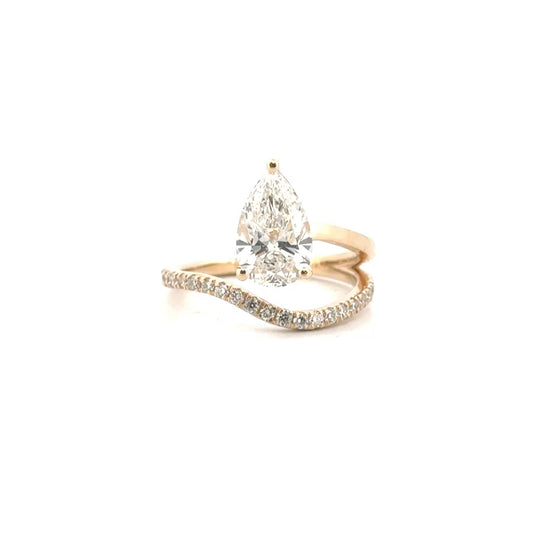 2.09 E VS1 Lab Grown Pear Shape Diamond Bypass Ring Set in 14K Yellow Gold