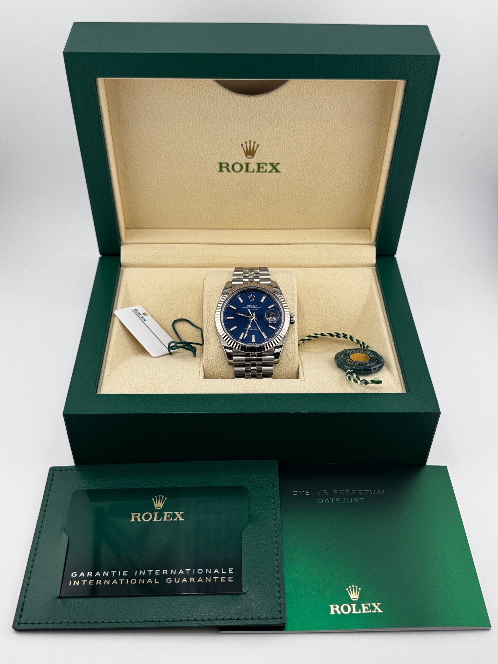 41mm Rolex Datejust 126334 Fluted Bezel Blue Stick Dial on Jubilee Band