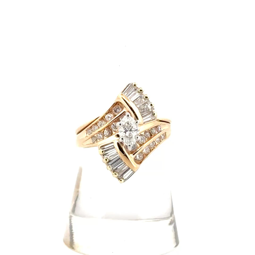 Marquise Diamond Ring Set with Baguettes in 14K Yellow Gold