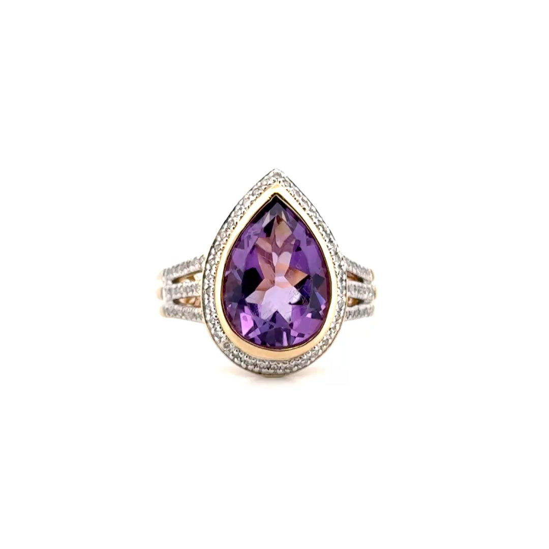 Amethyst Estate Ring Set in 14K Yellow Gold