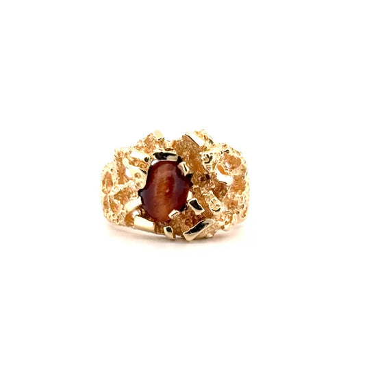 Tigers Eye Nugget Style Ring Set in 14K Yellow Gold