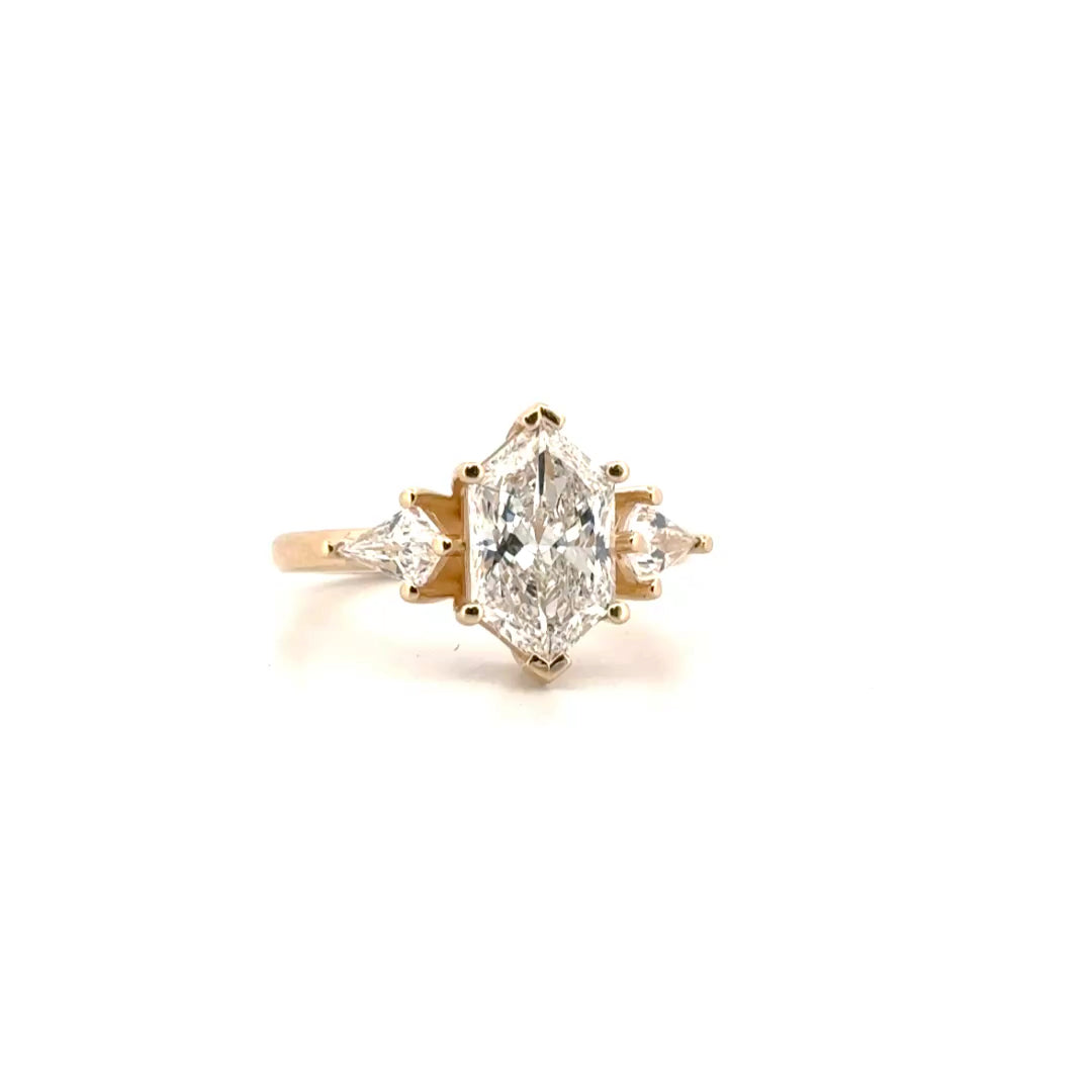 2.22ct. E VS1 Hexagon Cut Lab Grown Diamond Engagement Sz 7