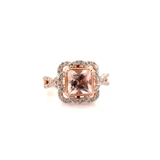 Morganite Ring Set in 14K Rose Gold Diamond Accent Mounting