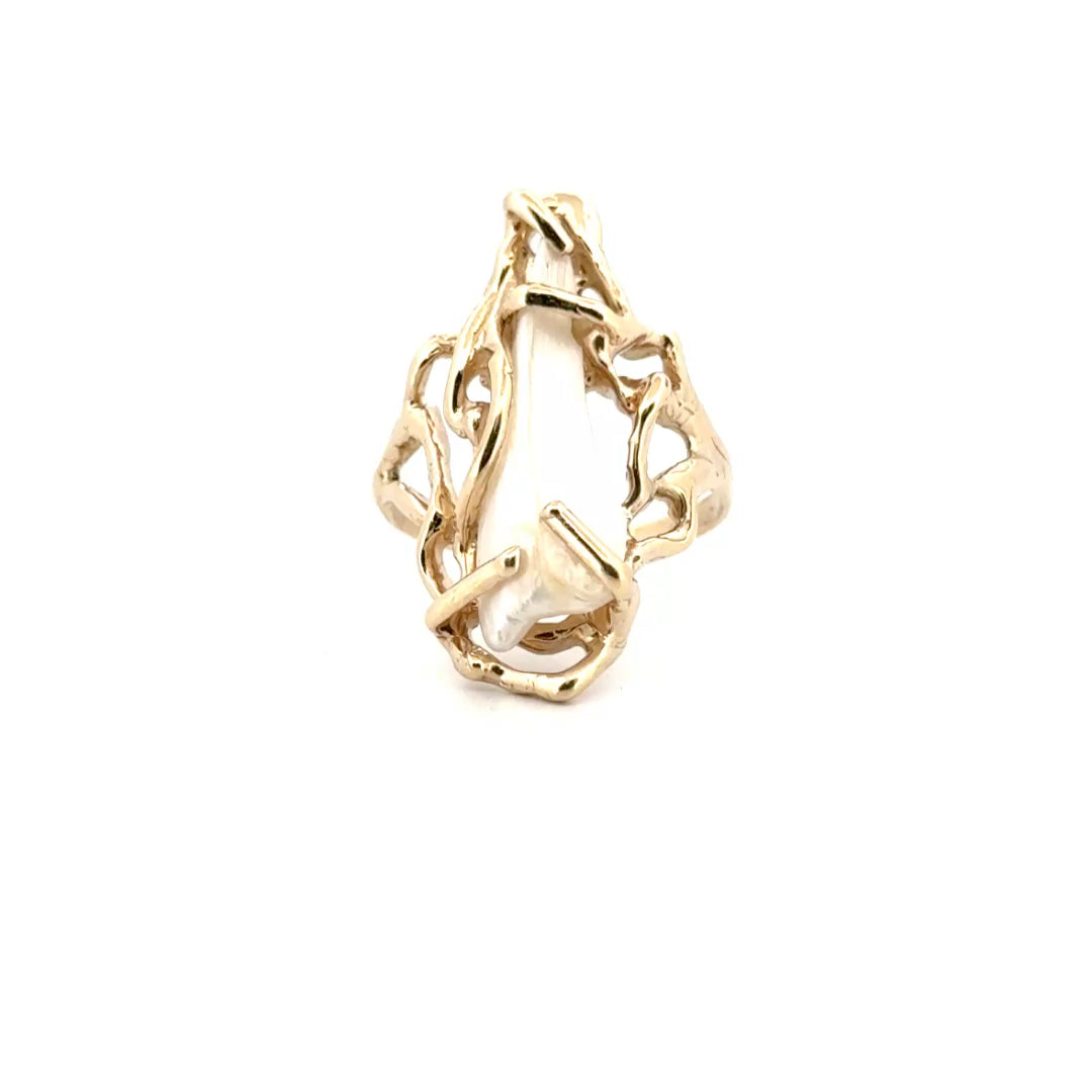 Freshwater Pearl Estate Ring Set in 14K Yellow Gold