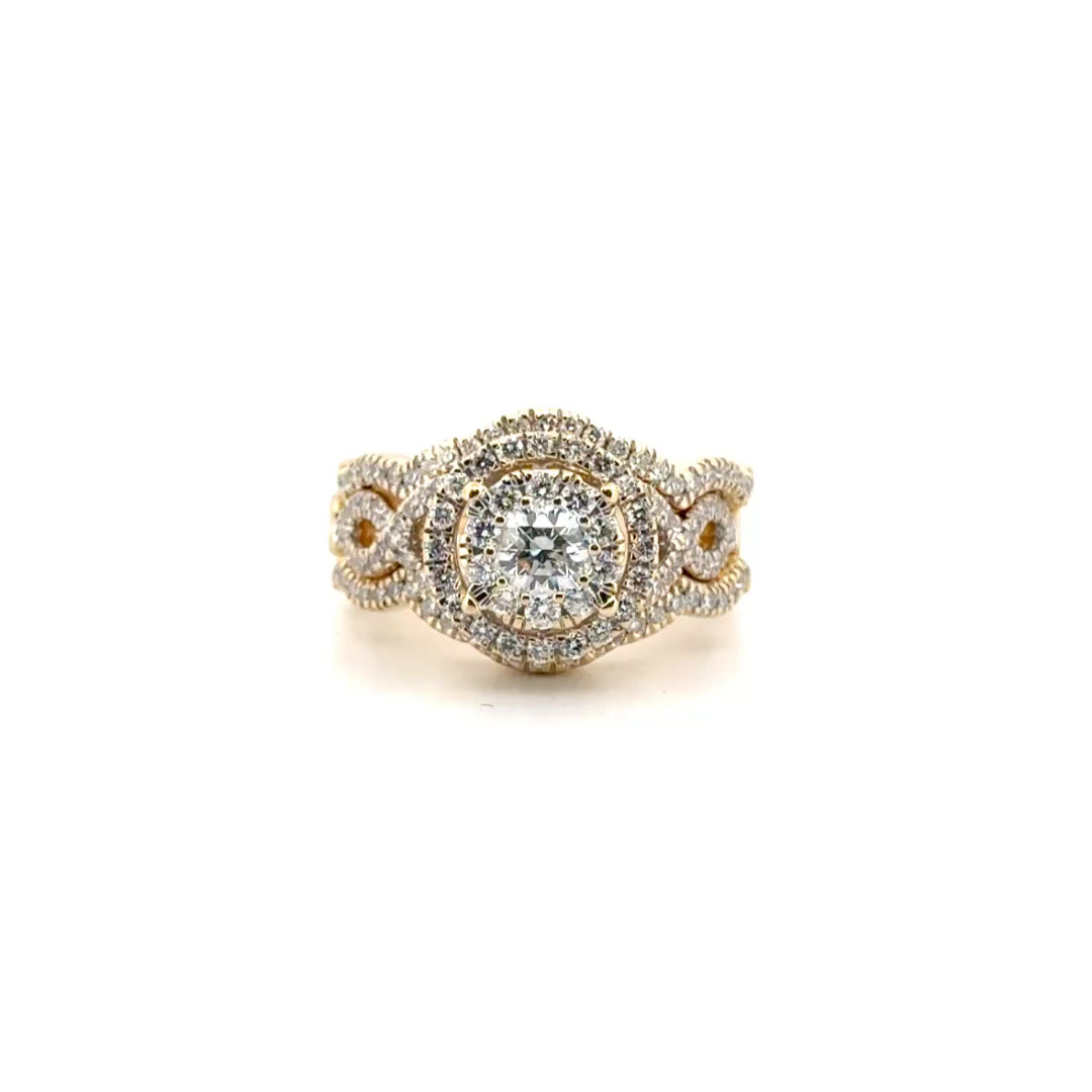 Three Piece Diamond Engagement Set in 14K Yellow Gold