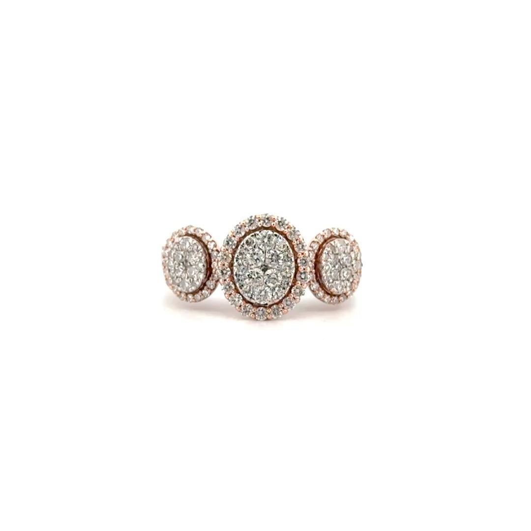 Three Tier Natural Diamond Engagement Set in 10K White Gold With Rose Gold Heads