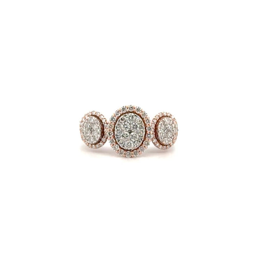 Three Tier Natural Diamond Engagement Set in 10K White Gold With Rose Gold Heads
