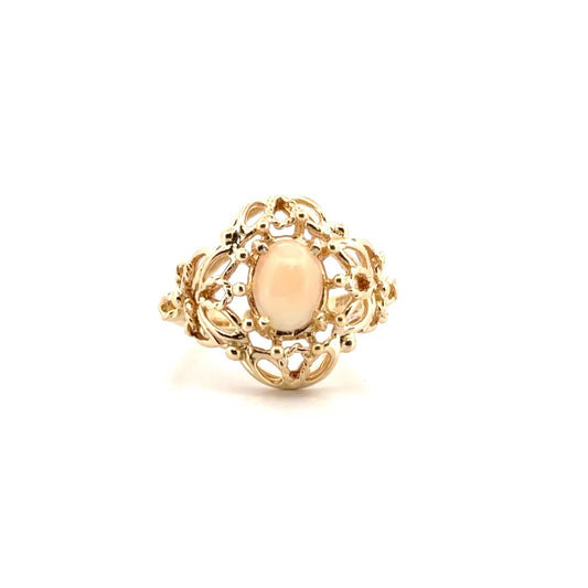 Coral Estate Ring Set in 14K Yellow Gold Mounting