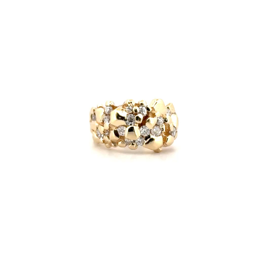 Nugget Style Ring Set with Diamonds in 14K Yellow Gold