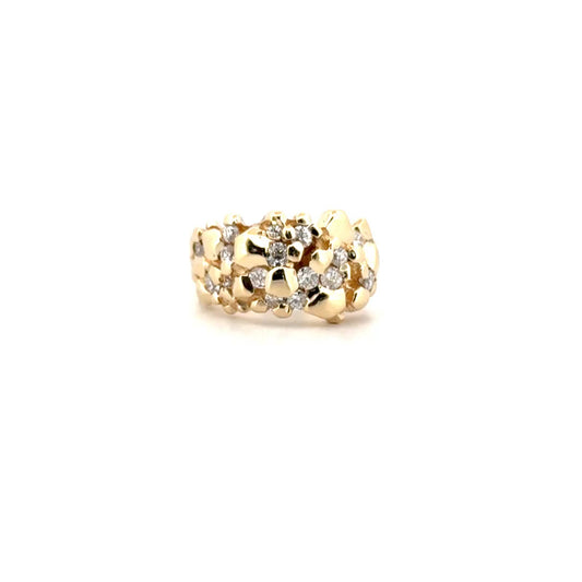 Nugget Style Ring Set with Diamonds in 14K Yellow Gold