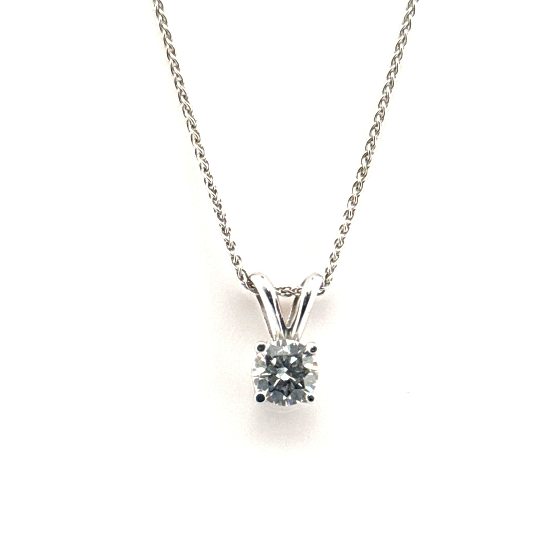 .50ct Lab Grown Round  F VS Diamond set in 14k White Gold on 14K Wheat Chain