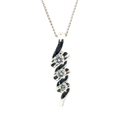 Three Stone Diamond Pendant in 14K White Gold on 14K White Gold Wheat Chain