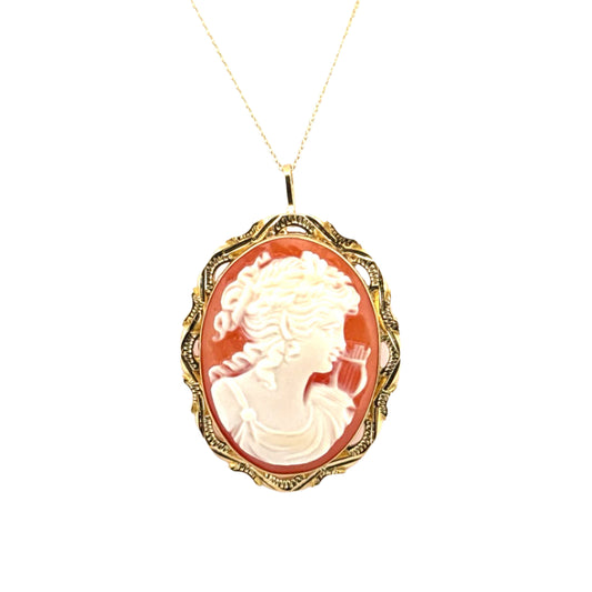 Vintage Cameo Pendant Set in 14K Yellow Gold on 14K Yellow Gold Chain