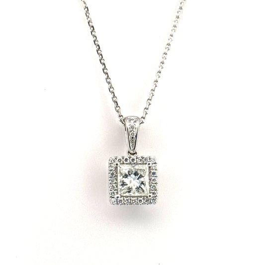 1ct. Natural Princess Cut in Halo on 14K White Gold Chain