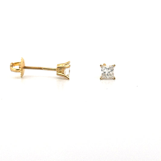 Approx .75 cttw. Natural Princess Cut Ear Studs in 14K Yellow Gold