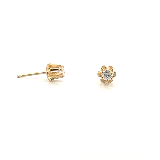 Natural Diamond Ear Studs Set in 14K Yellow Gold