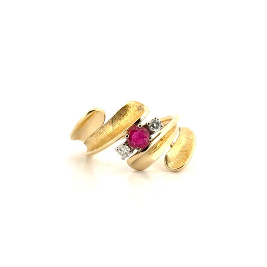Ruby & Diamond Estate Ring Set in 14K Yellow Gold