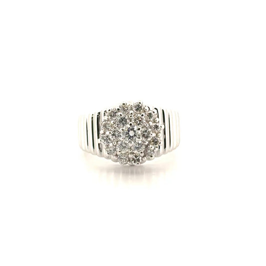 Natural Diamond Flower Style Estate Ring in 14K White Gold