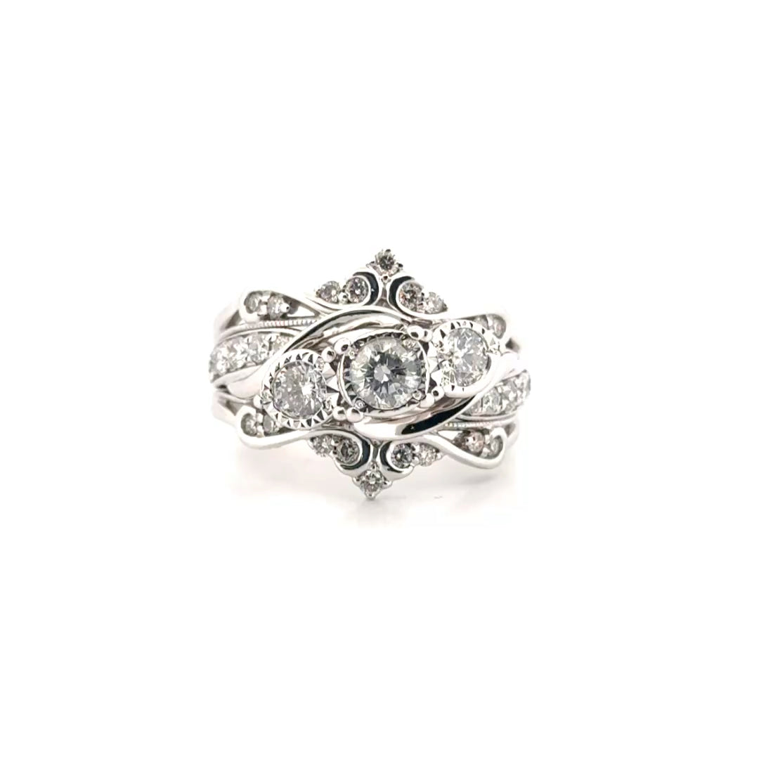 Natural Diamond Estate Three Stone with Matching Guard