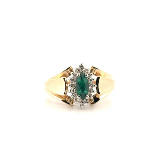 Emerald & Diamond Estate Ring in 14K Yellow Gold