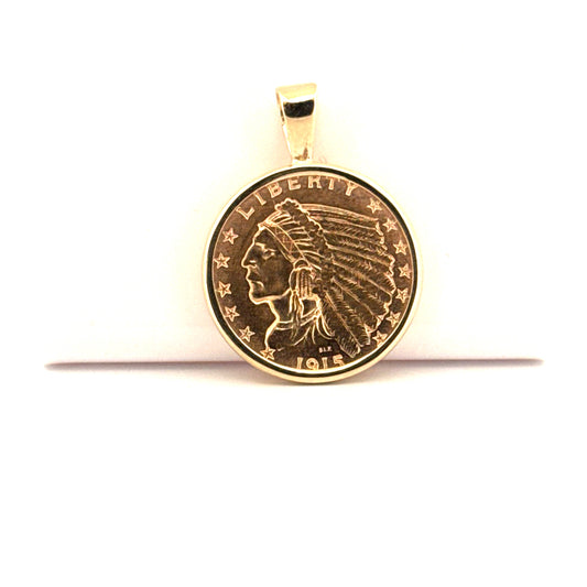 $2.50 Gold Indian Coin Pendant in 14K Yellow Gold Bezel