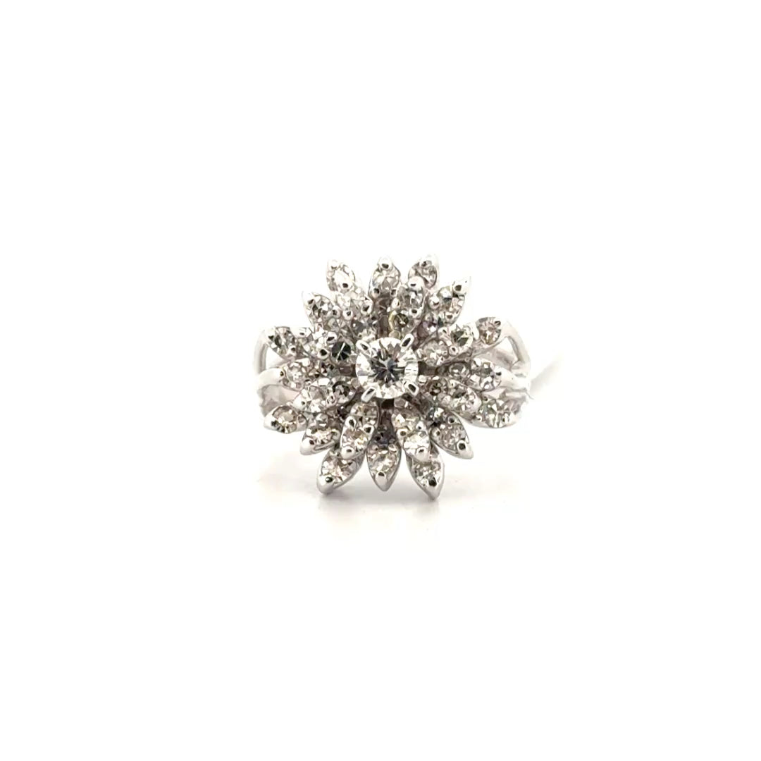 Diamond Flower Ring set in 14k White Gold