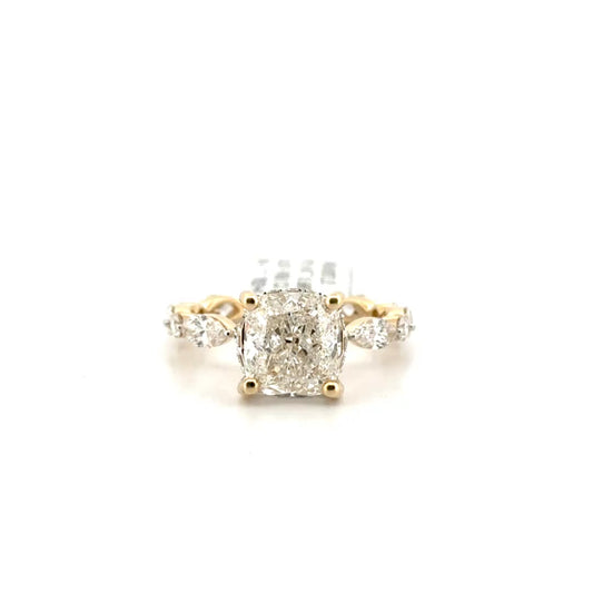 3.02 Cushion Cut Lab Grown Diamond in 14K Yellow Gold Mounting