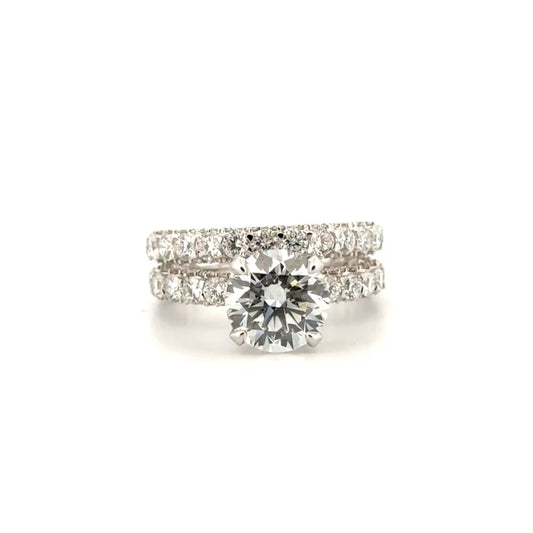 3.01 F VVS2 Round Lab Grown Diamond in 14K White Gold with Matching Band