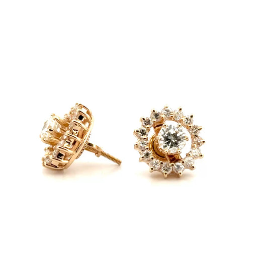 1.1cttw I SI1 Ear Studs in 1.2cttw. 14K Yellow Gold Jacket
