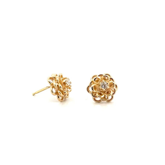 Flower Style Diamond Earrings Set in 14K Yellow Gold