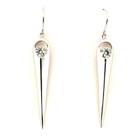 Chic Natural Diamond Dangle Earrings Set in 14K White Gold