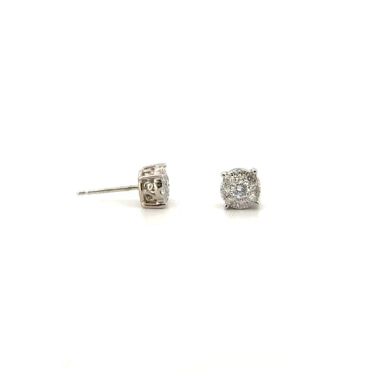Natural Diamond Cluster Studs Set in 14K White Gold